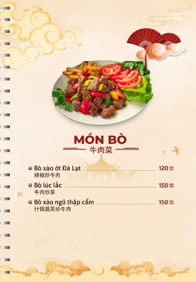 Menu bò